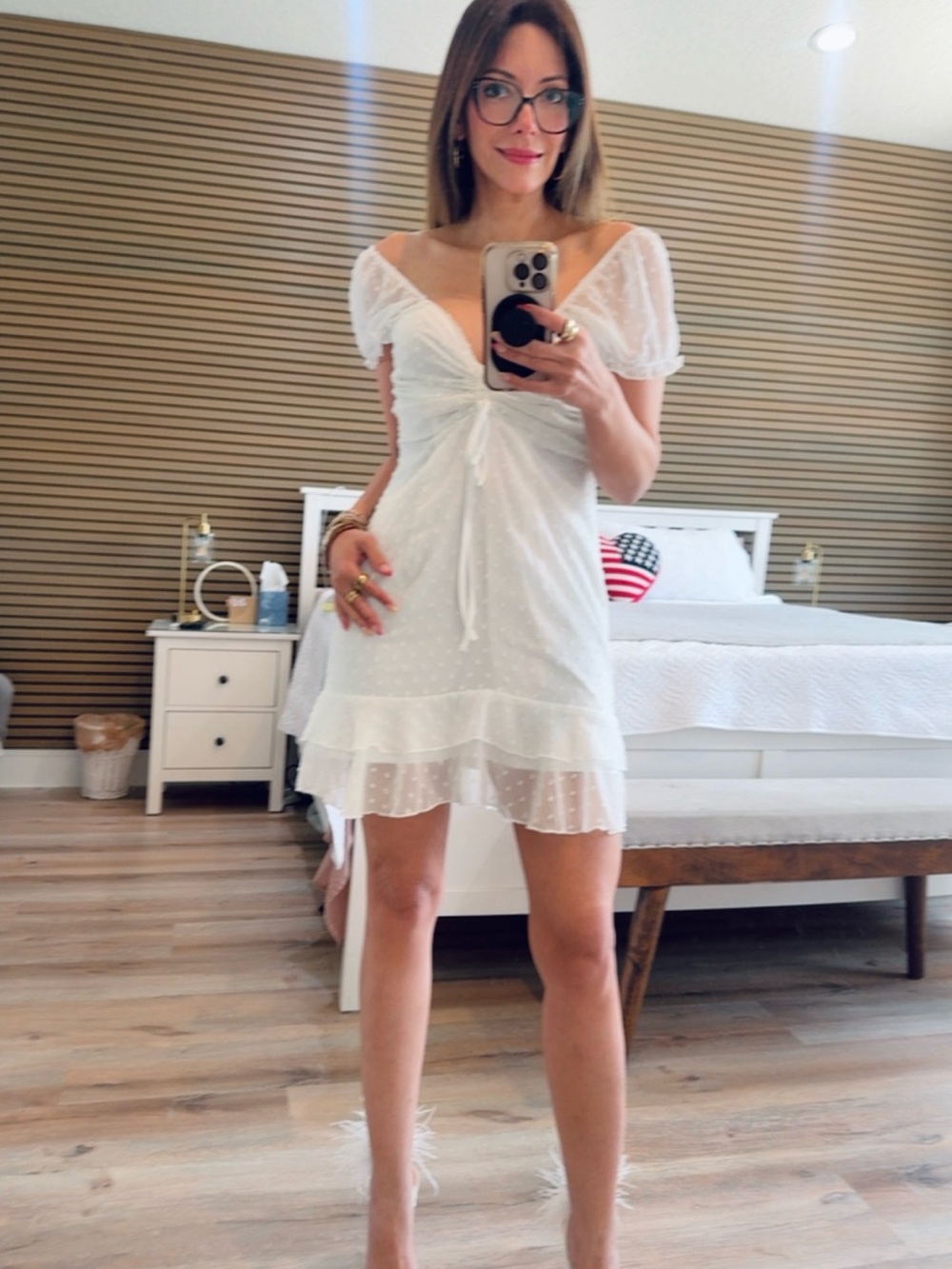 SHEIN White Mini Swiss Dot Puff Sleeve Dress